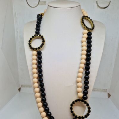 Long black and cream necklace
