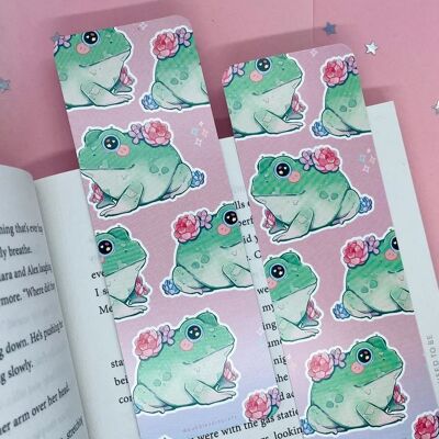 Marcapáginas de rana suculenta | Arte de la rana | Lindo marcador | Laminado | Libro Cottagecore | Amantes de los libros | Efectos de escritorio de la rana rosada | leyendo ranas
