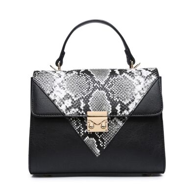 Nouveau sac à bandoulière motif peau de serpent pour femmes qualité poignée sac à main fermeture éclair principale sac à bandoulière végétalien cuir PU - A36874m noir