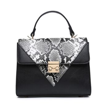 Nouveau sac à bandoulière motif peau de serpent pour femmes qualité poignée sac à main fermeture éclair principale sac à bandoulière végétalien cuir PU - A36874m noir 1