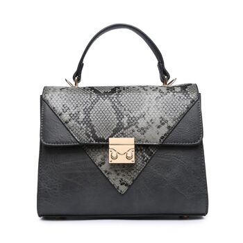 Nouveau sac à bandoulière motif peau de serpent pour femmes qualité poignée sac à main fermeture éclair principale sac à bandoulière végétalien cuir PU - A36874m noir 12