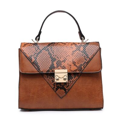 New Womens Snake Skin Pattern Crossbody Bag Quality Handle Handbag Main Zipper Shoulder bag vegan PU leather - A36874m brown
