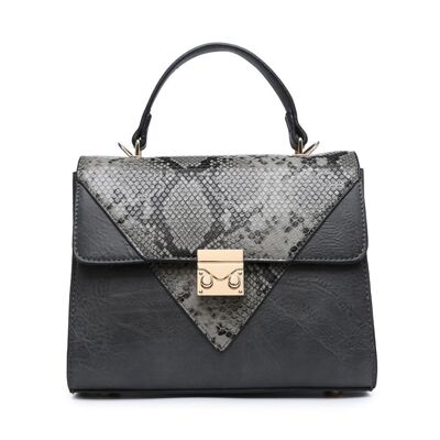 New Womens Snake Skin Pattern Crossbody Bag Quality Handle Handbag Main Zipper Shoulder bag vegan PU leather - A36874m grey