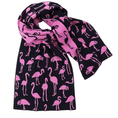 PASSIONE, Flamingo, Dunkelblau/Pink, Schal aus 100% feinster Merinowolle