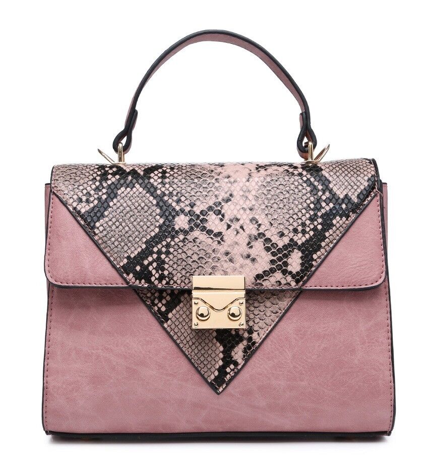 Borsa a tracolla da donna con motivo pelle di serpente Borsa a tracolla di qualità Borsa a tracolla con cerniera principale Borsa a tracolla vegana in pelle PU - A36874m rosa