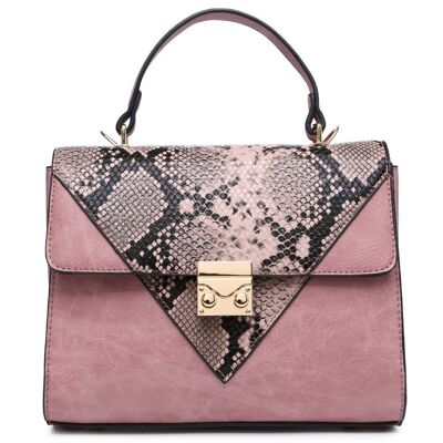 New Womens Snake Skin Pattern Crossbody Bag Quality Handle Handbag Main Zipper Shoulder bag vegan PU leather - A36874m pink