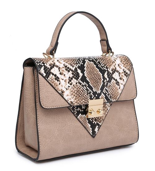 New Womens Snake Skin Pattern Crossbody Bag Quality Handle Handbag Main Zipper Shoulder bag vegan PU leather - A36874m apricot