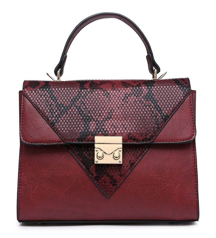 Borsa a tracolla da donna con motivo pelle di serpente Borsa a tracolla di qualità Borsa a tracolla con cerniera principale in pelle PU vegana - A36874m rosso vino
