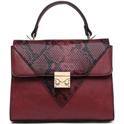 New Womens Snake Skin Pattern Crossbody Bag Quality Handle Handbag Main Zipper Shoulder bag vegan PU leather - A36874m wine red