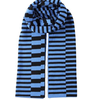 PASSIONE, Lucky Stripes, Blau/Schwarz, Schal aus 100% feinster Merinowolle