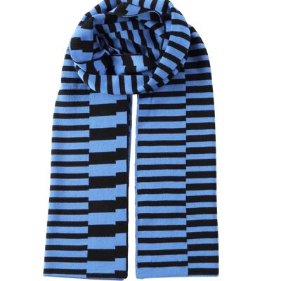 PASSIONE, Lucky Stripes, Blau/Schwarz, Schal aus 100% feinster Merinowolle