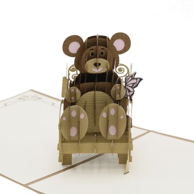 Tarjeta emergente de oso de peluche Tarjeta doblada en 3d