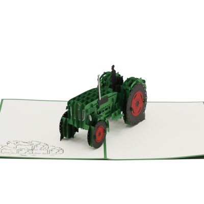 Tractor, tarjeta emergente de coche clásico, tarjeta plegable 3d