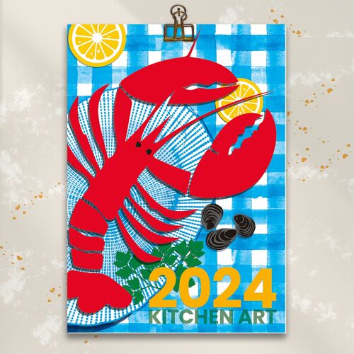 Wandkalender 2024 mit 12 Illustrationen, Monatsplaner- Fest- und Feiertagsübersicht - DIN A4