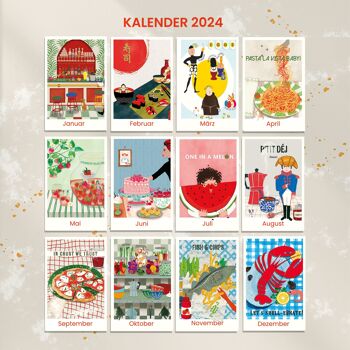 Calendrier mural 2024 avec 12 illustrations, planificateur mensuel, aperçu des festivals et des jours fériés - DIN A4 13
