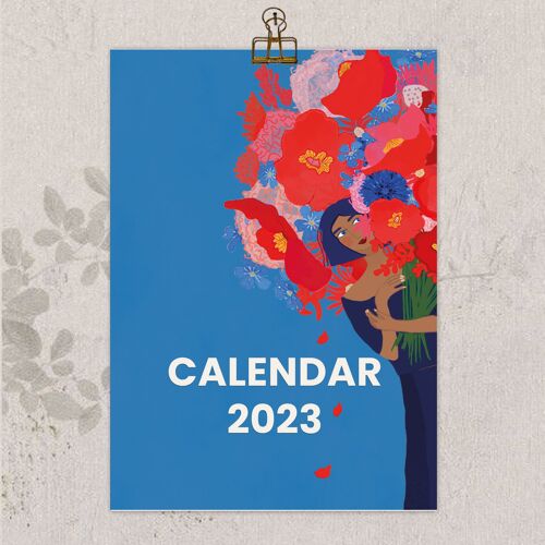 Kalender 2023 - in Englisch - mit 12 Illustrationen, Monatsplaner, Feiertage UK - DIN A4