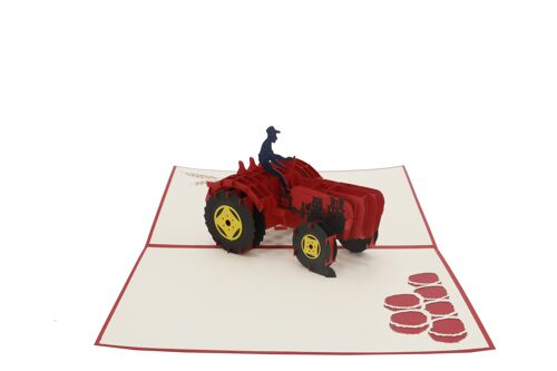 Traktor, Oldtimer rot Pop-Up-Karte 3d Klappkarte