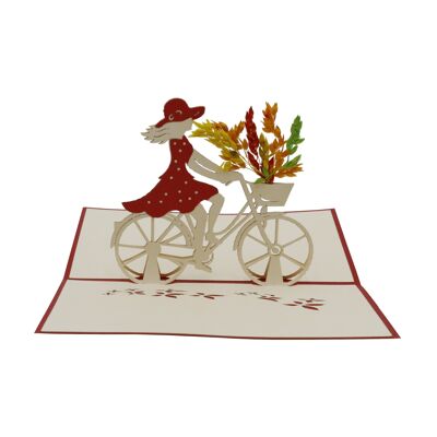 Bicicleta de mujer roja, tarjeta emergente