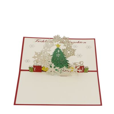 Árbol de navidad con copos de nieve tarjeta emergente tarjeta doblada 3d