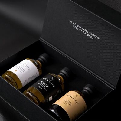 CONFEZIONE REGALO SELEZIONE EVOO BIOLOGICO, TARTUFO BIANCO, BALSAMICO G. RESERVA 50, 3x100ML.