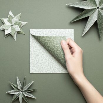 Origami Paper Christmas - Carrés de papier - Sapins et étoiles de Noël - 25 feuilles de papier recyclé double face. 1