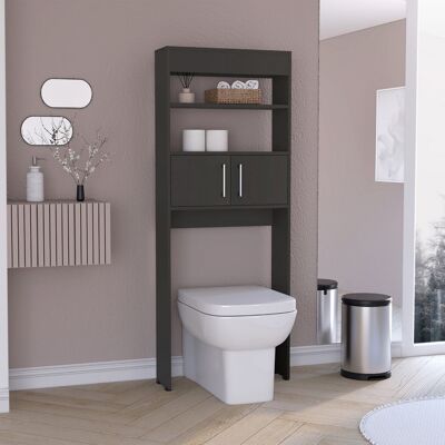 Madrid Space Saver for Bathroom, with a Cabinet and External Open Shelves, 160CM H X 20.3CM W X 62.4CM L, Wenge