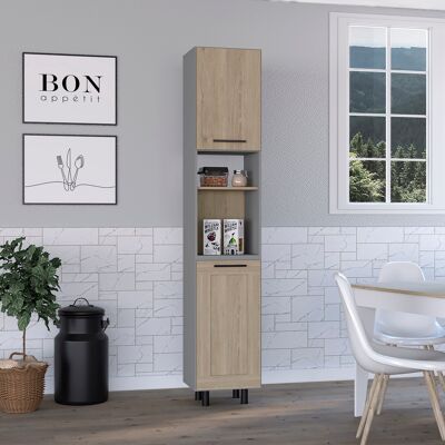 Hasselt Kitchen Tall Pantry, with two storage cabinets and interior shelves, 208.4 CM W X 13.75CM D X 15.75CM L, Grey/Rovere