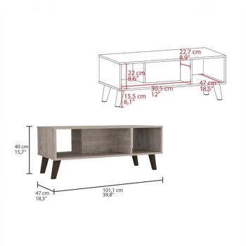 Table basse en noyer avec étagères ouvertes, 43,4 cm H x 50 cm P x 80 cm L, Caramel 5