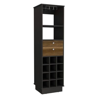 Meuble de bar classique avec bacs à bouteilles, 160,6 cm H x 46,4 cm l x 40 cm P, caramel/wengé