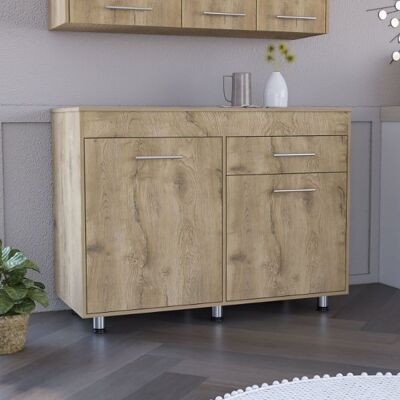 Mueble inferior de cocina Orión, con un cajón y repisas internas, 89.5CM A X 51.6CM P X 120.3CM L, Blanco/Macadamia