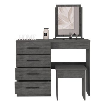 Kaia Table de Maquillage à 4 Tiroirs avec Miroir et Siège Inclus 126.7CM W X 100CM L X 42.5CM D, Gris 3