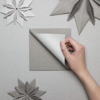 Modern Easter decoration craft paper - Two-sided gray origami paper with white dots for spring decoration, 25 sheets, 15cm - recycled paper