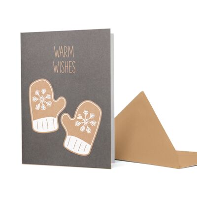 Tarjeta de Navidad Guantes de pan de jengibre "Warm Wishes" Marrón hechos de papel 100% reciclado
