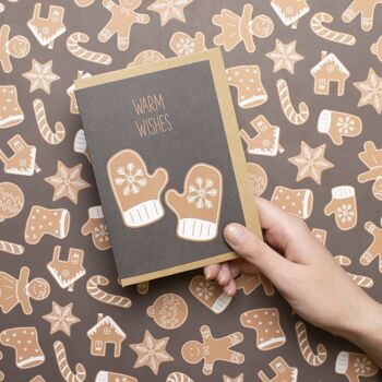 Carte de Noël Gingerbread Gants "Warm Wishes" Marron en papier 100% recyclé 2