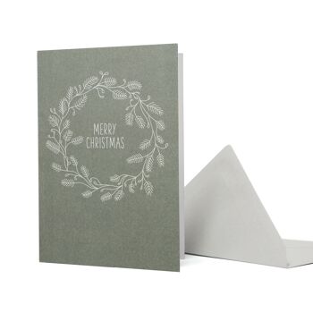 Carte de Noël avec branches de sapin "Merry Christmas" verte en papier 100% recyclé 1