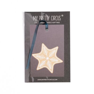 5 Christmas gift tags "Gingerbread Star" brown made from 100% recycled paper