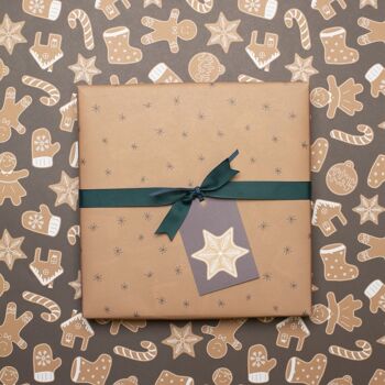 5 étiquettes cadeaux de Noël "Gingerbread Star" marron en papier 100% recyclé 4