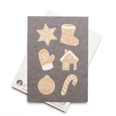 Postal navideña "Gingerbread" Galletas navideñas marrón y beige - cartón pulpa de madera