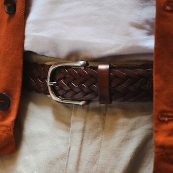 Ceinture tressée en cuir - Cognac 2