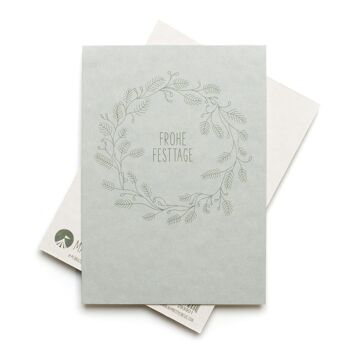 Carte postale de Noël "Joyeuses Fêtes" Carton pâte de bois vert pâle 1
