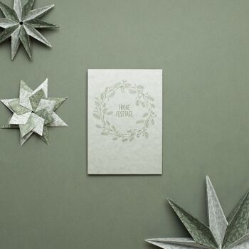 Carte postale de Noël "Joyeuses Fêtes" Carton pâte de bois vert pâle 2
