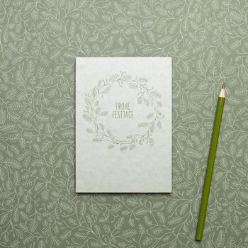 Carte postale de Noël "Joyeuses Fêtes" Carton pâte de bois vert pâle 3