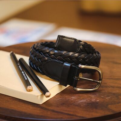 Braided Leather Belt - Black