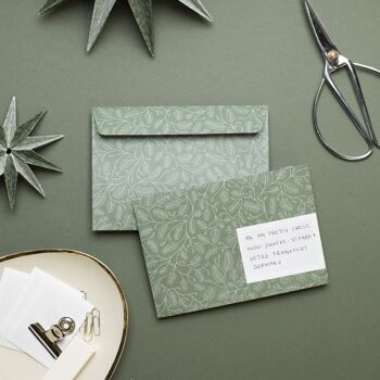 8 enveloppes de Noël "branches de pin" vert - C6 5