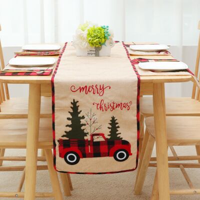 Car Letters Embroidery Linen Table Runner Christmas Decoration