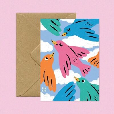 Colorful postcard "Birds in the sky" A6
