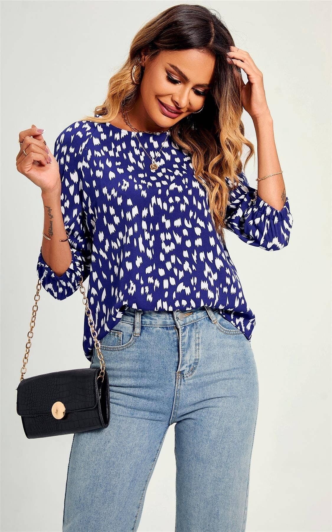 Top/Bluse mit Animal-Print in Blau