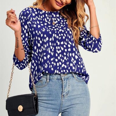 Animal Print Top/Blouse In Blue