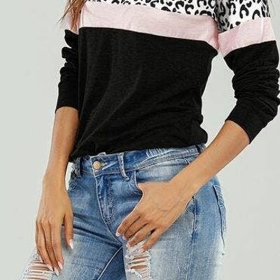 Animal Print With Black & Pink Striped Top