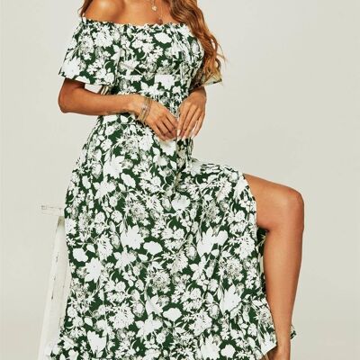 Bardot Hem Frill Slept Leg Maxi Dress In Green